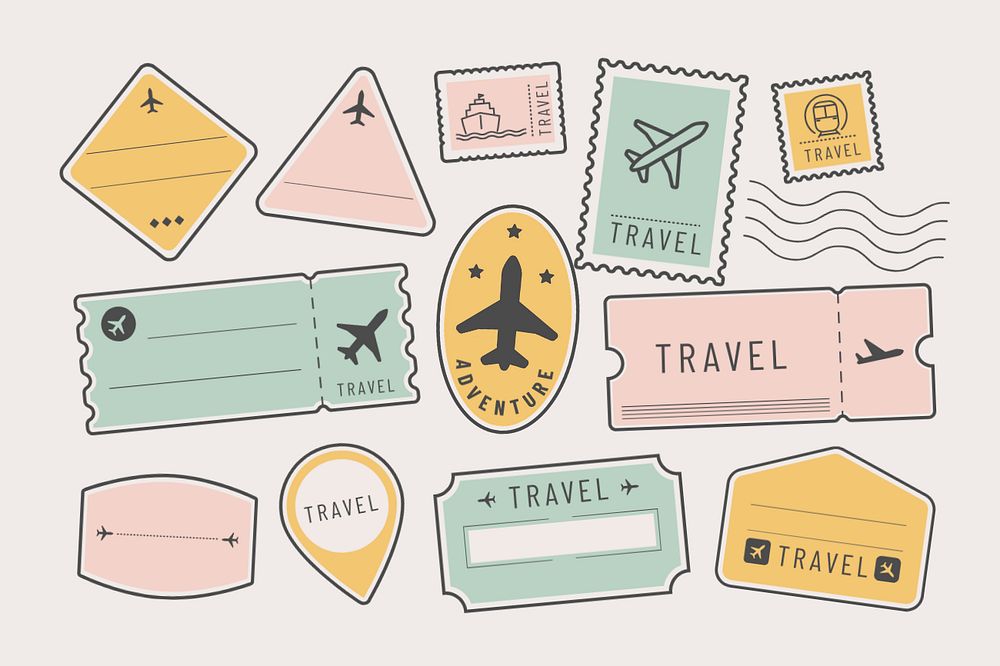 Colorful travel badges set editable design