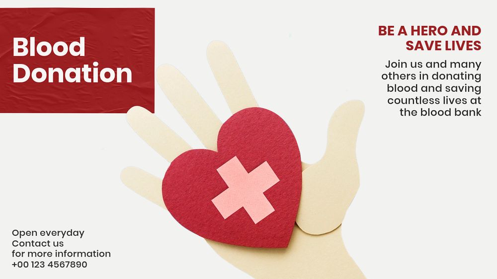 Blood donation blog banner template, editable text