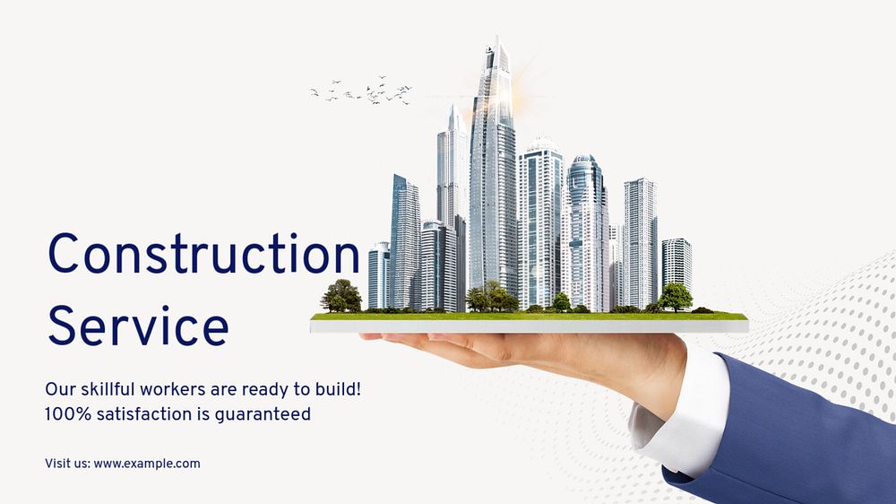 Construction service blog banner template, editable text