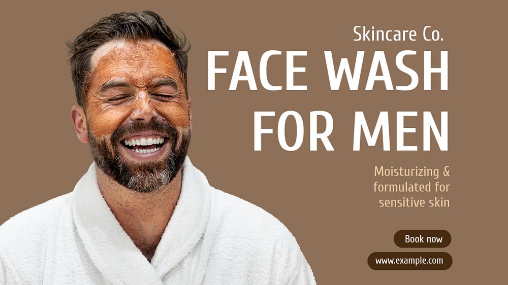 Men's face wash  blog banner template, editable text