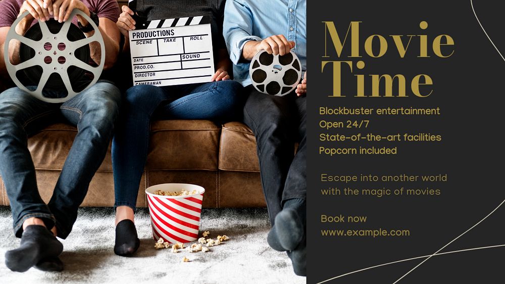 Movie time blog banner template, editable text