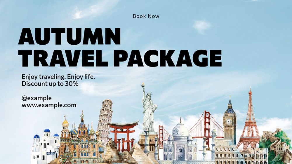 Autumn travel package blog banner template, editable text