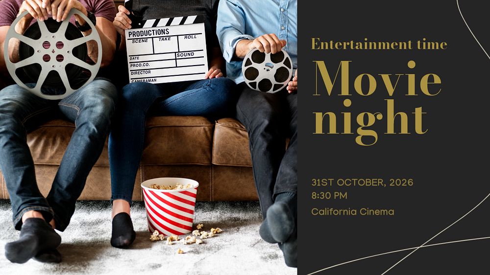 Movie night blog banner template, editable text