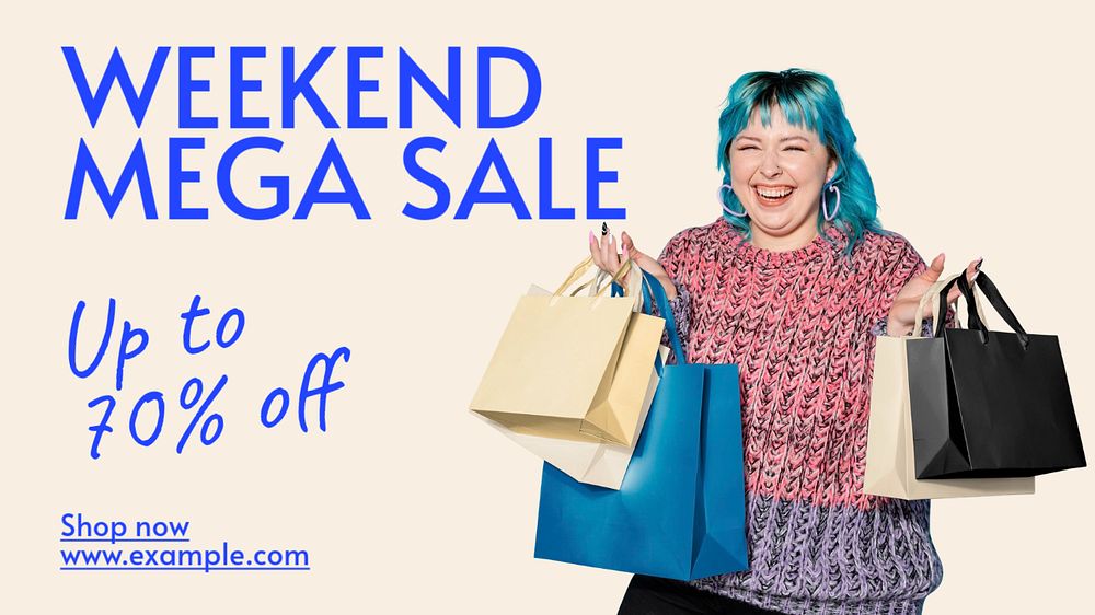 Weekend mega sale blog banner template, editable text