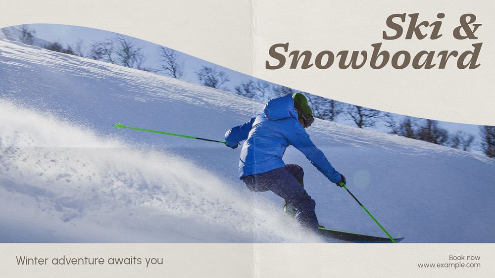 Ski & snowboard blog banner template, editable text