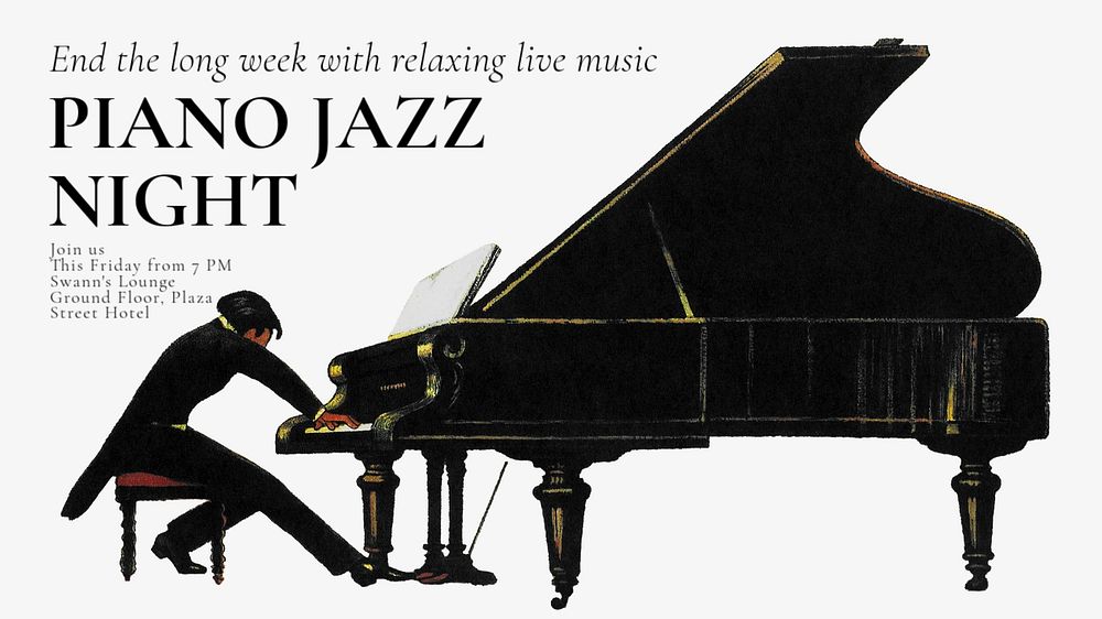 Piano jazz night blog banner template, editable text