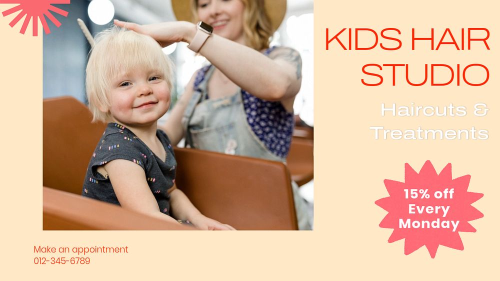 Kid's hair studio blog banner template, editable text