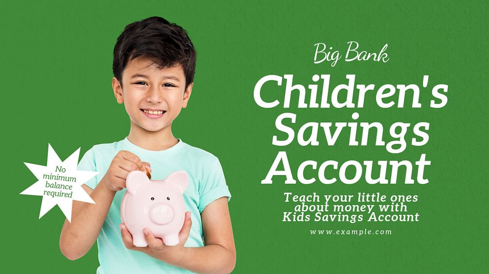 Children's savings account blog banner template, editable text