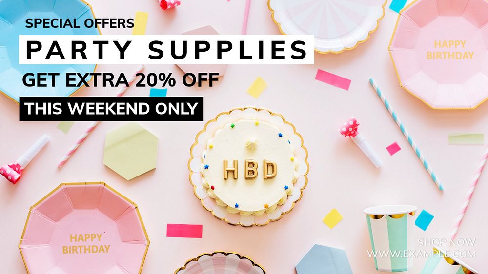 Party supplies blog banner template, editable text