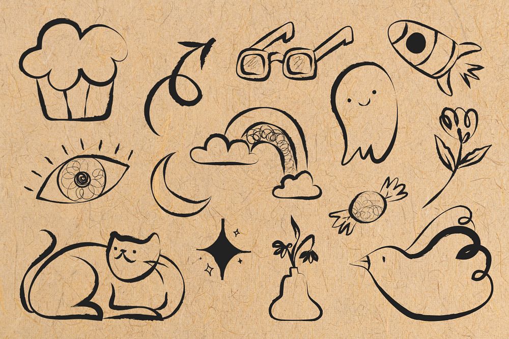 Cute line art doodle set, editable design