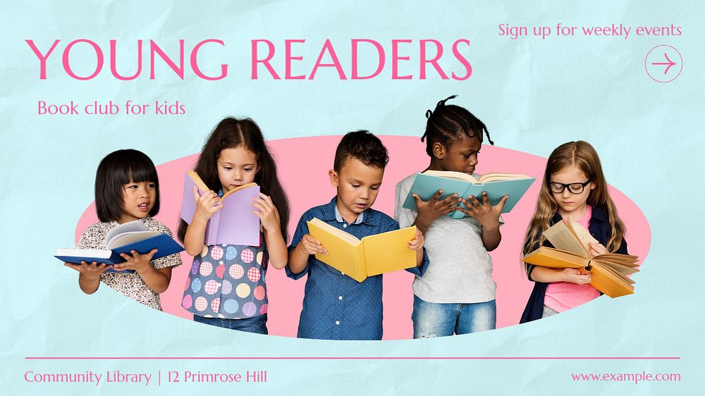 Young readers blog banner template, editable text