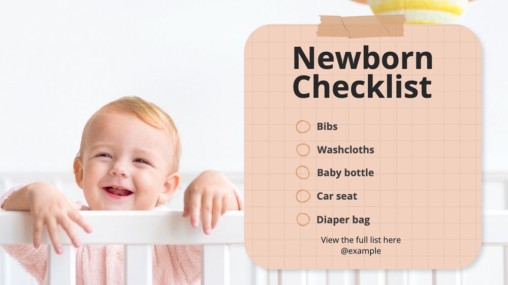 Newborn checklist blog banner template, editable text