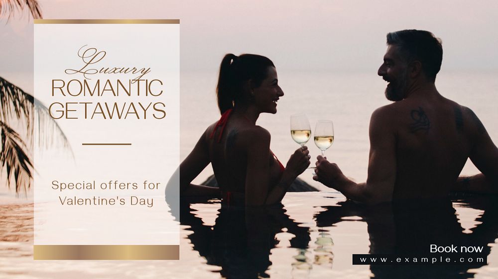 Luxury romantic getaway blog banner template, editable text