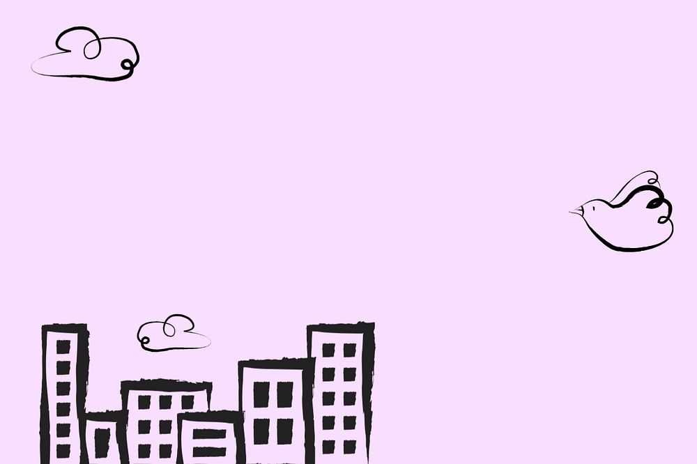 Cute purple building background, editable illustration remix