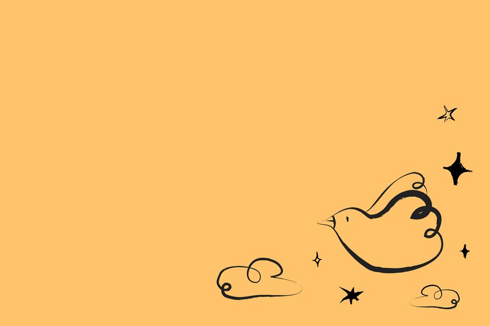 Editable cute bird, orange background illustration remix