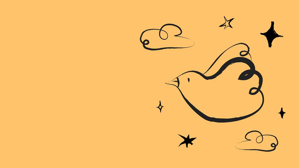 Free bird desktop wallpaper, cute doodle background