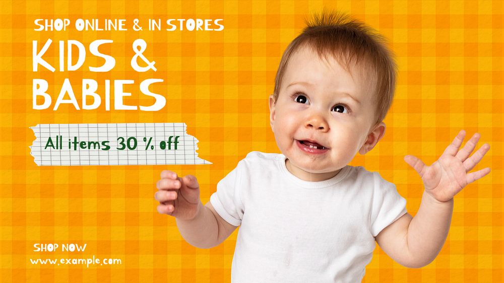 Sale, kid & baby blog banner template, editable text