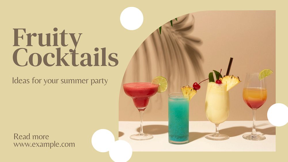 Fruity cocktails blog banner template, editable text