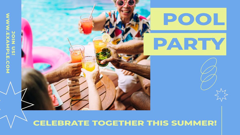 Pool party blog banner template, editable text