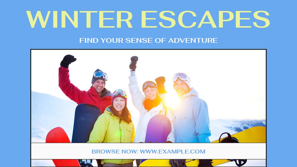 Winter escapes blog banner template, editable text