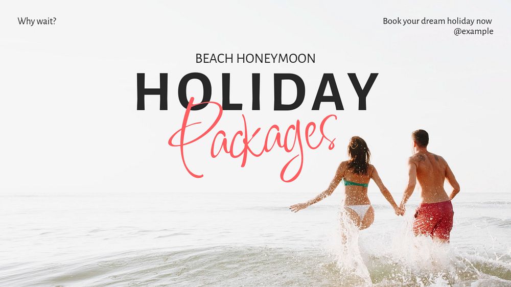 Beach honeymoon holiday blog banner template, editable text