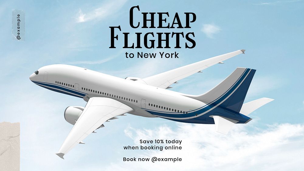 Cheap flights  blog banner template, editable text