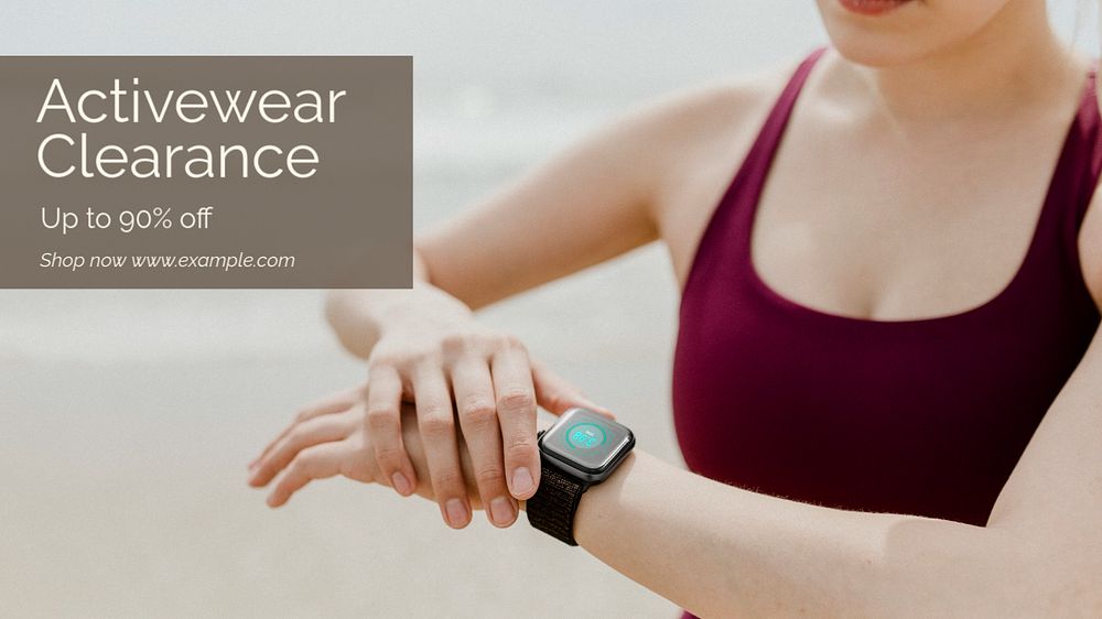 Activewear clearance sale  blog banner template, editable text