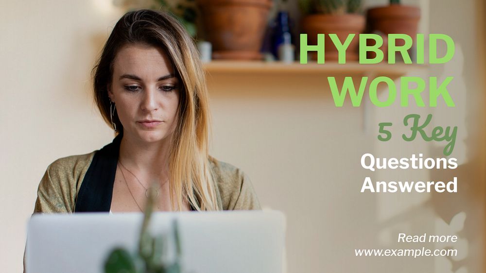 Hybrid work blog banner template, editable text