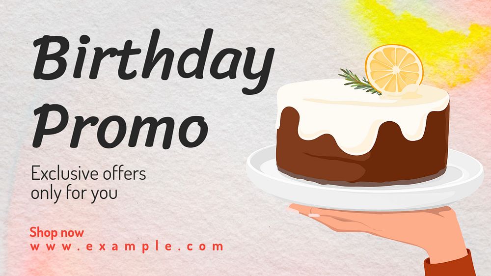 Birthday promo blog banner template, editable text