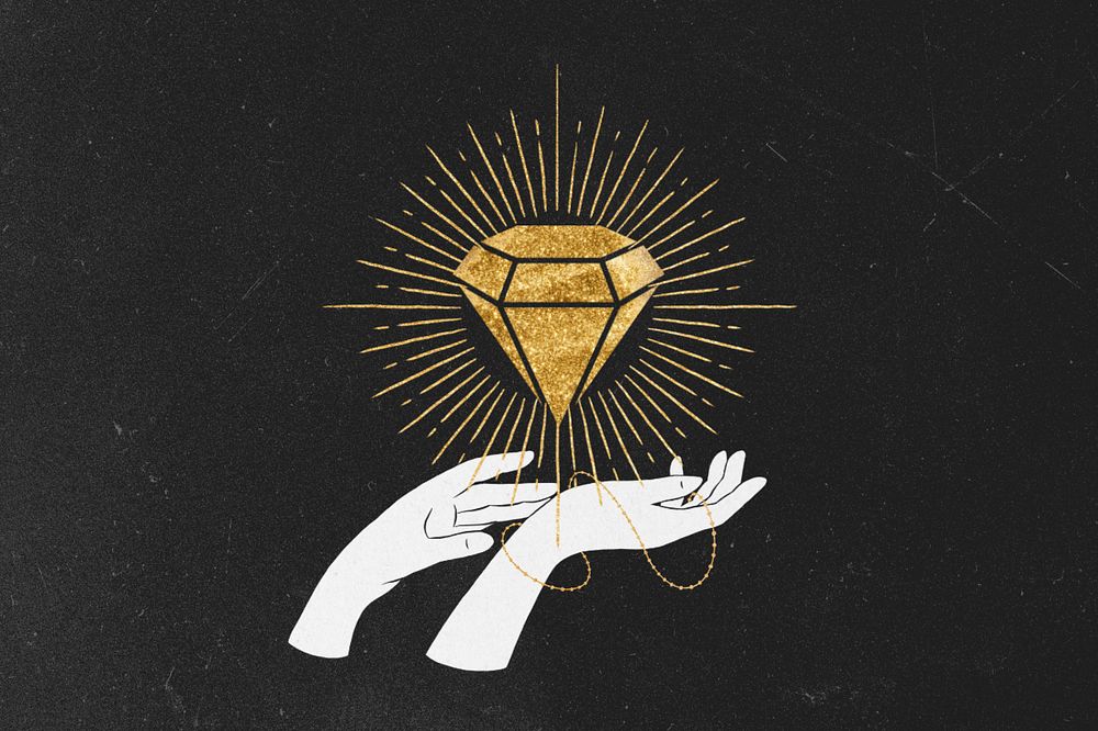 Gold diamond, black background, editable design