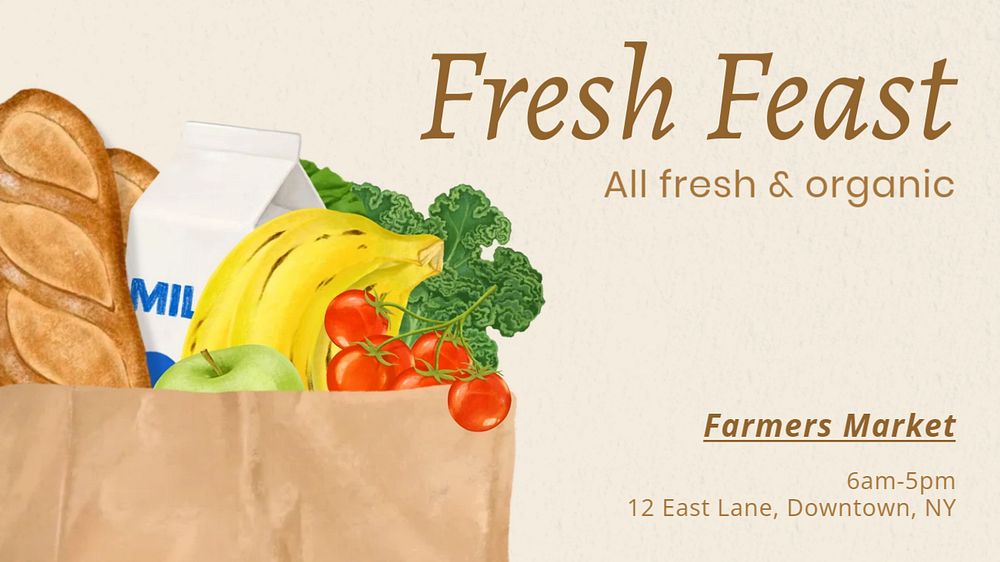 Organic food market blog banner template, editable text