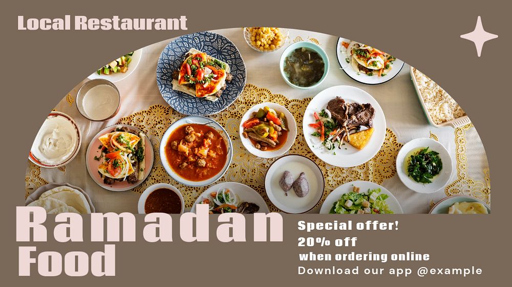 Ramadan food blog banner template, editable text