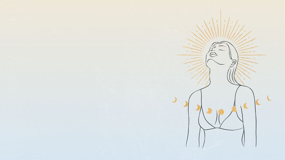 Spiritual woman line art, gradient desktop wallpaper, editable design