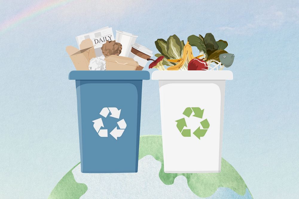 Sorted garbage, editable recycling bins illustration design