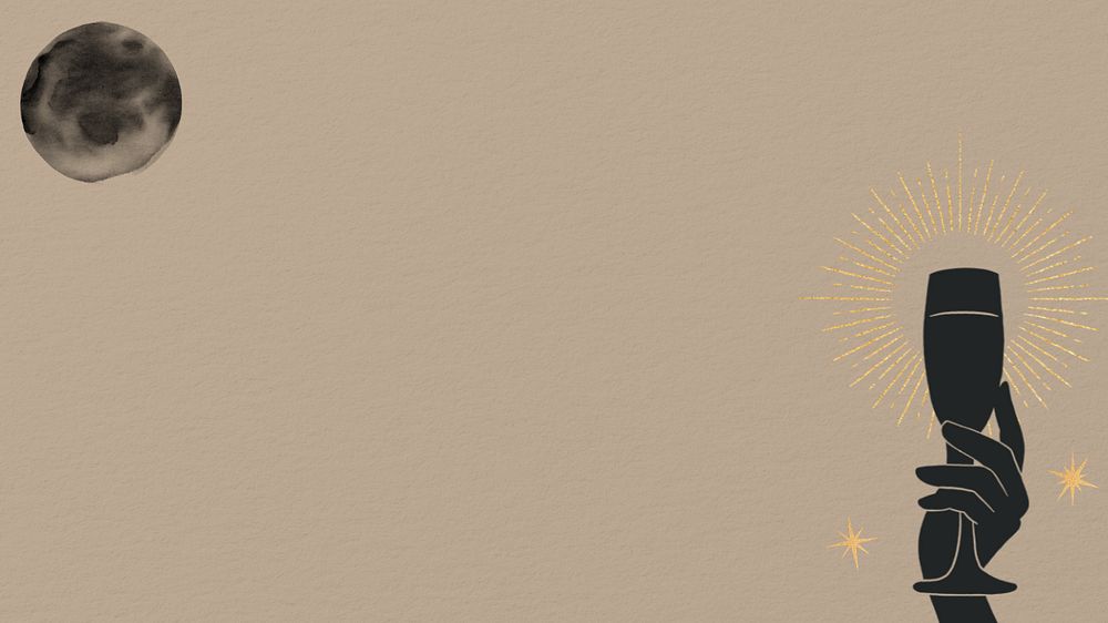 Hand holding champagne, brown desktop wallpaper, editable design