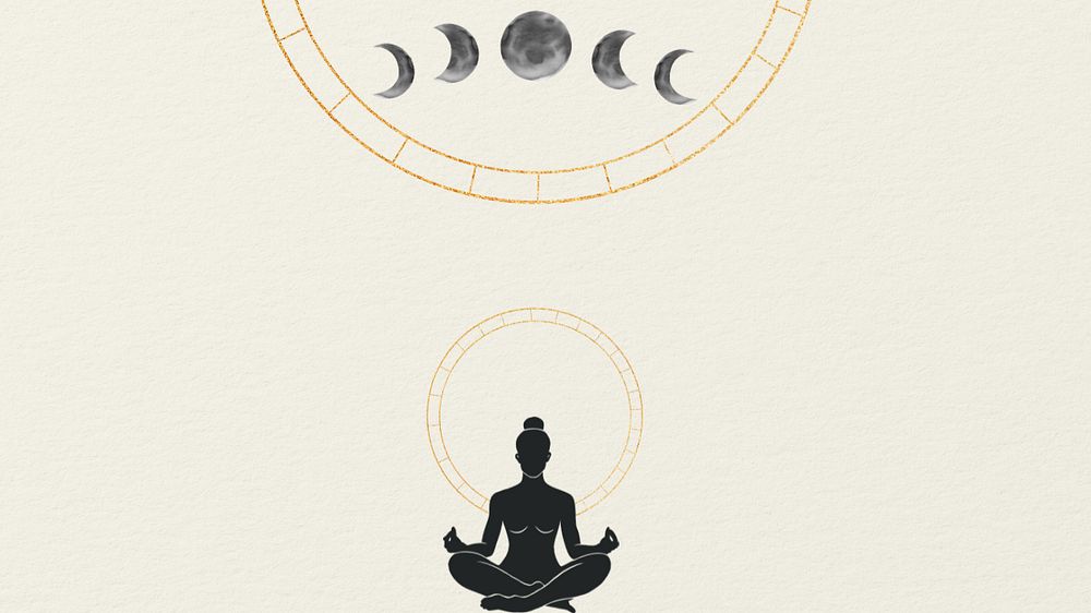 Meditation silhouette, spiritual desktop wallpaper, editable design