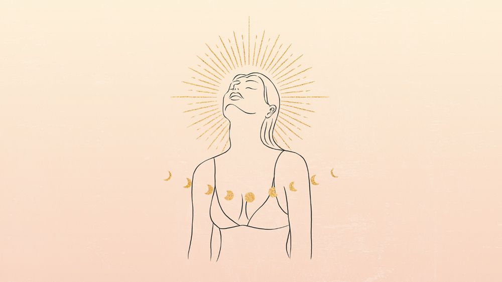 Spiritual woman line art, pink desktop wallpaper, editable design