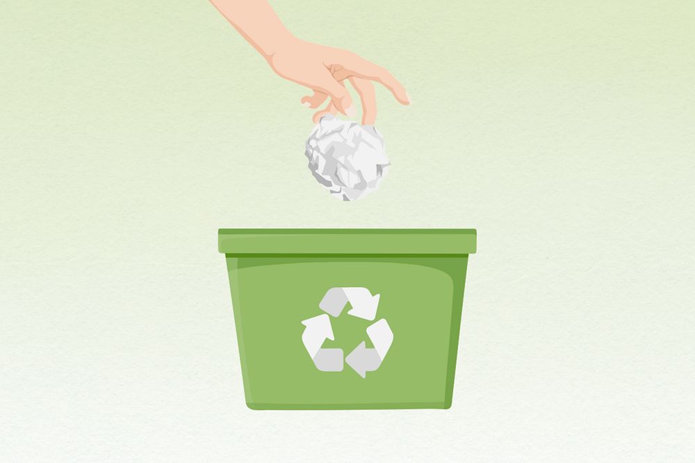 Paper recycle trash can, editable environment illustration design