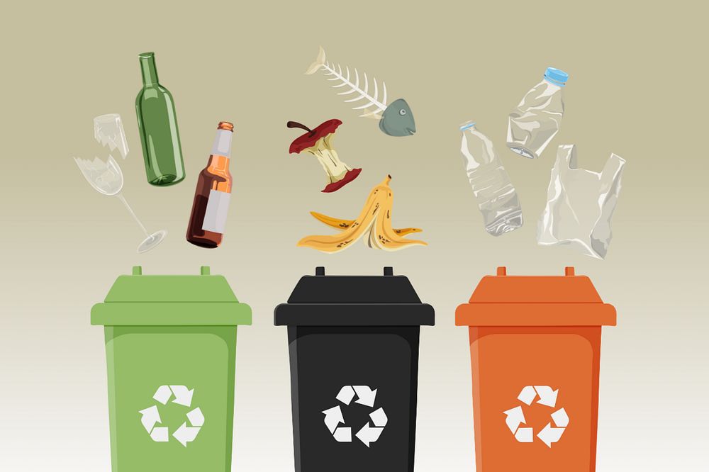 Recycling bins, editable environment illustration design