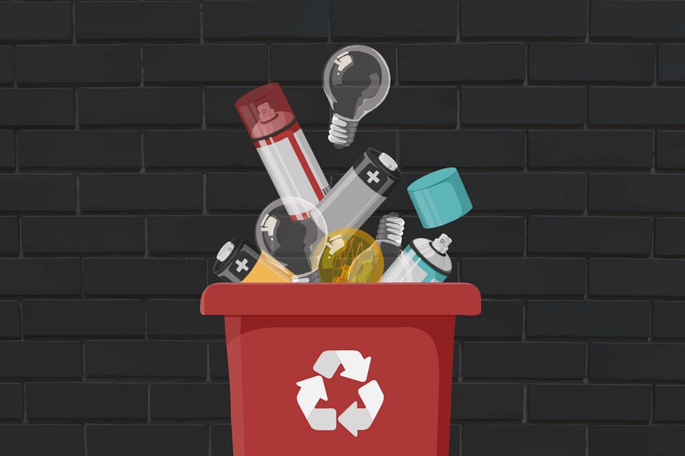 Editable red recycling bin, environment illustration design