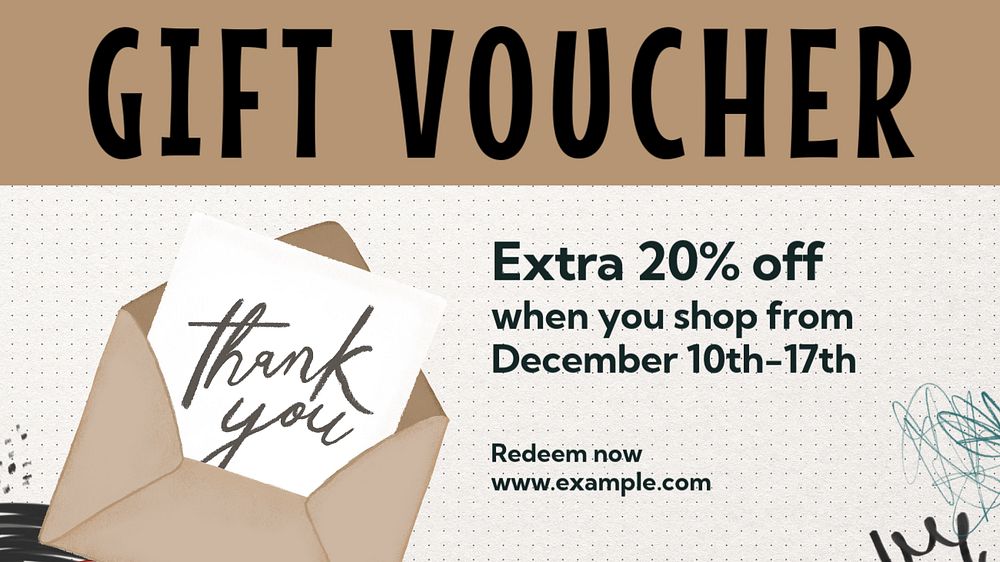 Gift voucher  blog banner template, editable text
