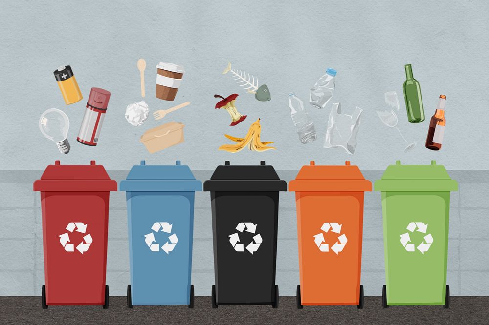 Recycling bins, editable environment illustration design