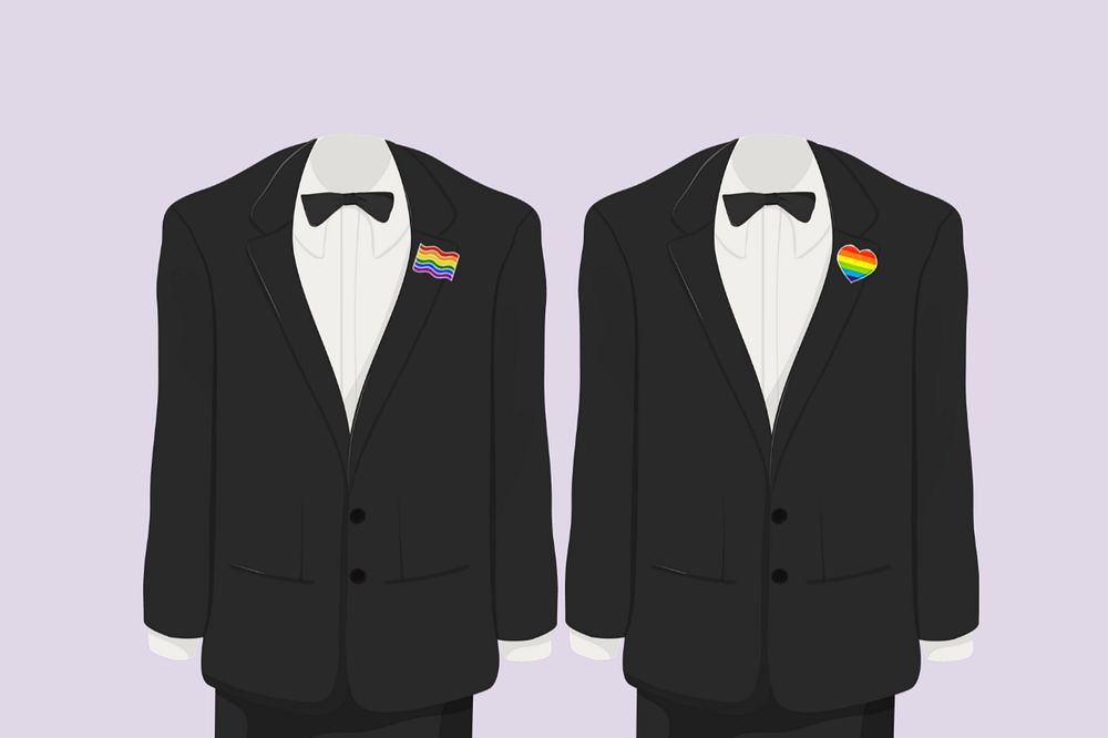 Editable gay marriage, LGBTQ+ wedding suits design