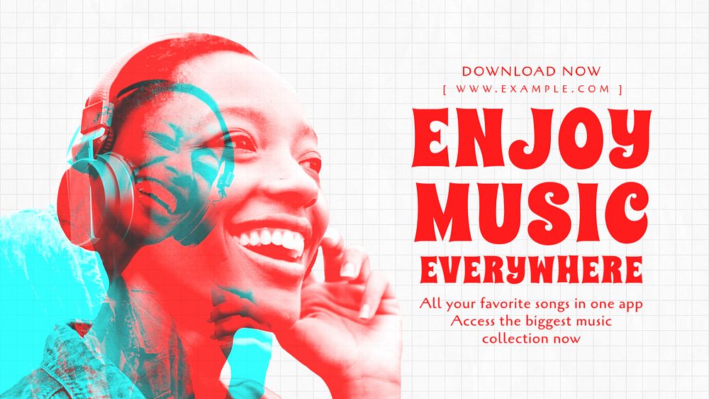 Music everywhere blog banner template, editable text