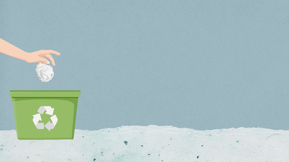 Environment desktop wallpaper, editable paper recycle trash can illustration design