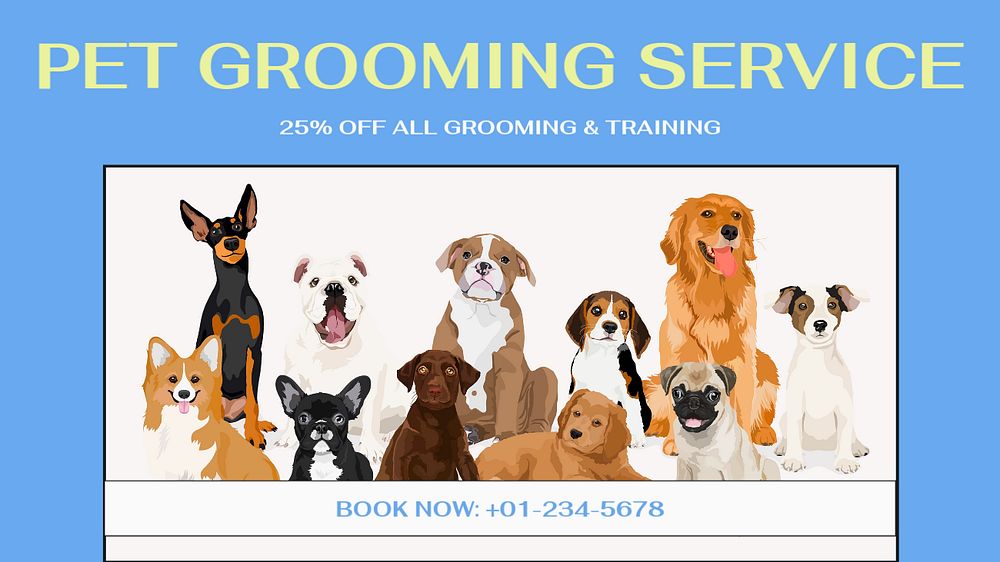 Pet grooming blog banner template, editable text