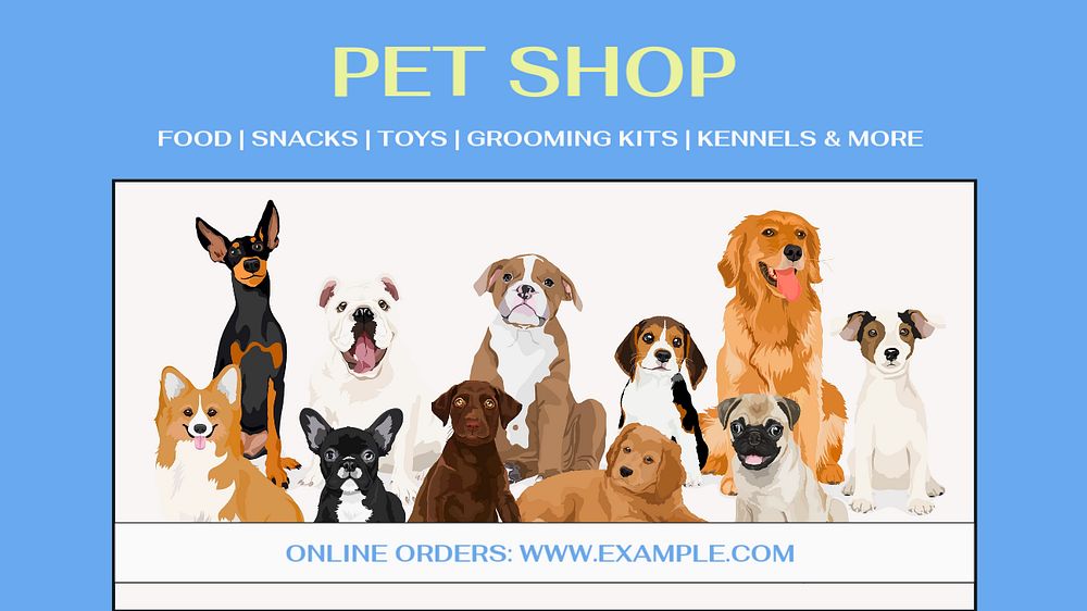 Pet shop blog banner template, editable text