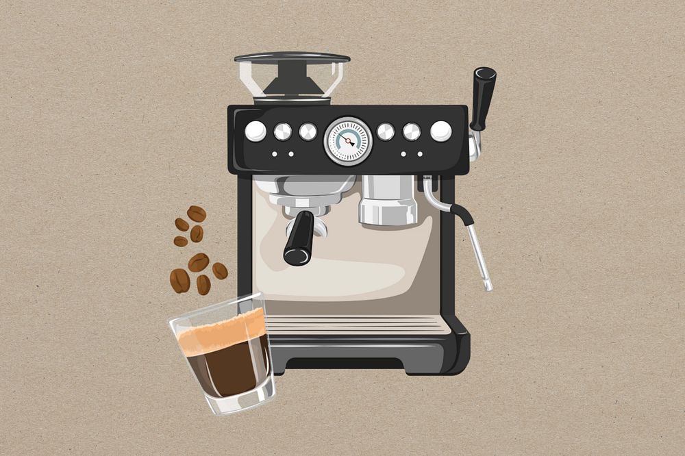 Editable coffee machine, cafe illustration design