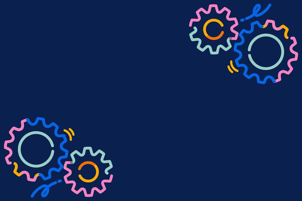 Gears corner doodle, blue background, editable design