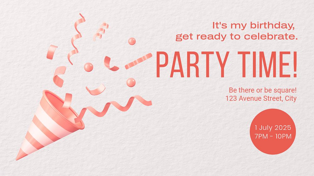 Birthday party celebration blog banner template, editable text